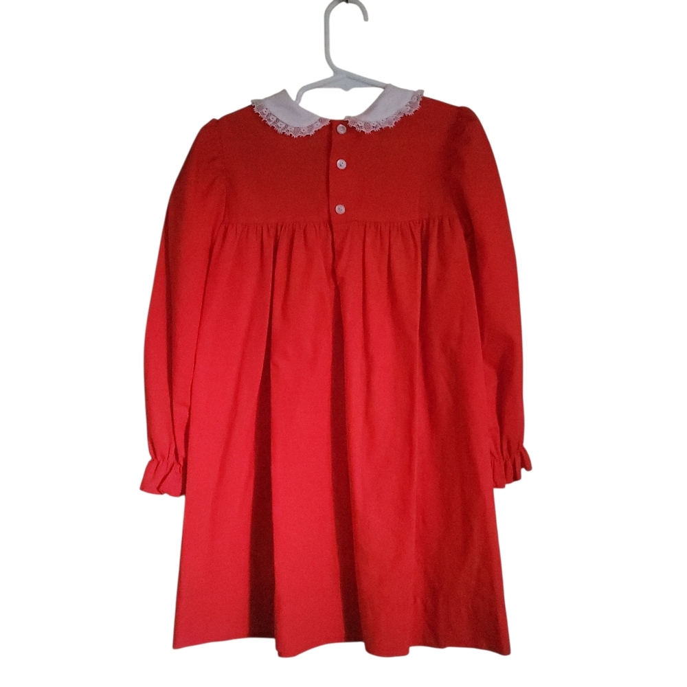 Polly Flinders Vintage EUC Red Christmas Embroidered Smocked  Dress, Size 6 - Picture 7 of 11
